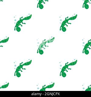 Schwimmen Eidechse Muster nahtlose Hintergrund Textur wiederholen Tapete geometrischen Vektor Stock Vektor