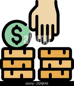 Nimm das Symbol für Krisengeld. Umriss Nehmen Sie Krise Geld Münze Vektor Symbol Farbe flach isoliert Stock Vektor