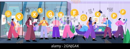 Geschäftsleute, die Kryptowährung Mining App virtuelle Geldtransfer-Anwendung Banking-Transaktion digitale Währung verwenden Stock Vektor