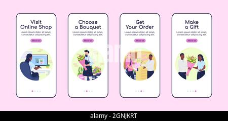 Bestellen Blumen Onboarding mobile App Bildschirm flache Vektor-Vorlage Stock Vektor