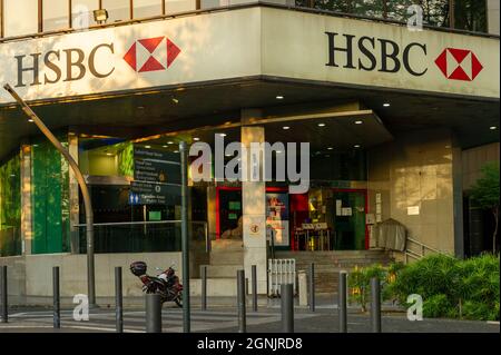 HSBC Malaysia bei Sonnenuntergang, Chinatown, Kuala Lumpur Stockfoto