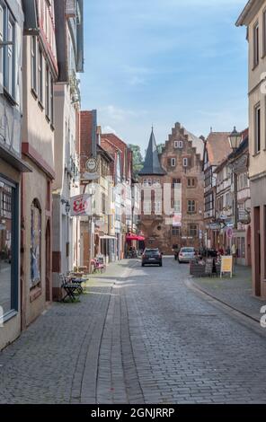 Blick auf die mittelalterlichen Gebäude von Büdingen, Hessen, Deutschland Stockfoto