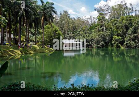 BRUMADINO, MINAS GERAIS, BRASILIEN - 17. JANUAR 2018: Teilansicht des Sees im Instituto Inhotim (Inhotim-Institut) Stockfoto