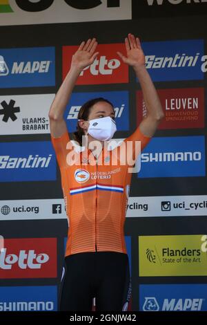 Leuven, Belgien. September 2021. Marianne Vos aus den Niederlanden während der UEC-Straßen-Weltmeisterschaft 2021 in Leuven, am 25. September, in Leuven, Belgien - Foto Laurent Lairys/ABACAPRESS.COM Quelle: Abaca Press/Alamy Live News Stockfoto