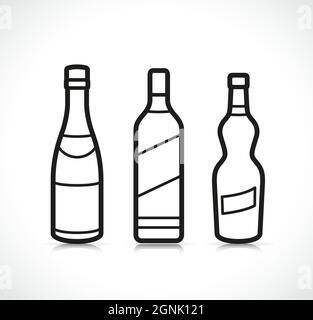 Alkoholflaschen dünne Linie Symbole isoliert Design Stock Vektor