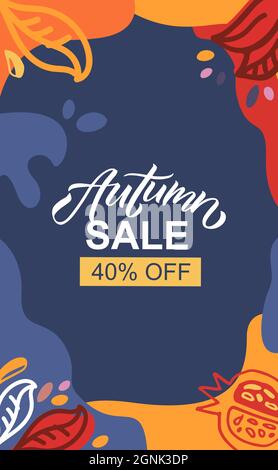 Herbst Verkauf Vektor-Illustration Vorlagen mit Schriftzug Typografie des Herbstes. Herbstverkauf Ikone, Abzeichen, Poster, Banner mit Unterschrift. Apfel, Blätter Stock Vektor