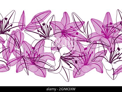 Nahtloses Muster mit stilisierten Lilienblumen. Dekoratives Bild von schönen Knospen. Stock Vektor
