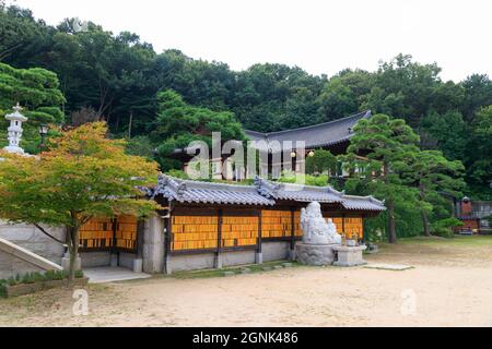 Paju, Gyeonggi-do, Republik Korea - 13. August 2021. Traditioneller koreanischer Tempel. Yakcheonsa Tempel. Koreanischer Buddhismus. Stockfoto