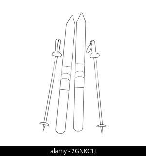 Ski für Lifestyle-Design im Doodle-Stil. Vektor-Cartoon-Illustration isoliert auf weißem Hintergrund. Line Art für Malbuch Stock Vektor