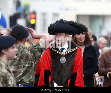 London, England, Großbritannien. September 2021. William RUSSELL, Oberbürgermeister von London, fährt Schafe über die Southwark Bridge. (Bild: © Tayfun Salci/ZUMA Press Wire) Stockfoto