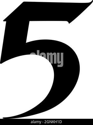 Nummer 5 im gotischen Stil. Vektor. Das Symbol ist auf weißem Hintergrund isoliert. Kalligraphie und Schriftzüge. Mittelalterlicher lateinischer Buchstabe. Logo für die com Stock Vektor