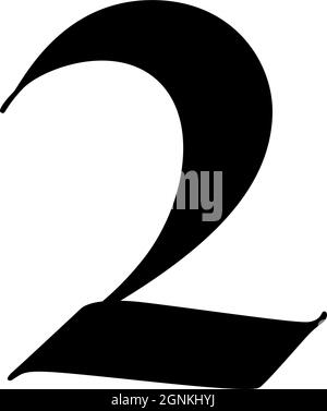 Nummer 2 im gotischen Stil. Vektor. Das Symbol ist auf weißem Hintergrund isoliert. Kalligraphie und Schriftzüge. Mittelalterlicher lateinischer Buchstabe. Logo für die com Stock Vektor