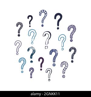 Satz handgezeichneter Fragezeichen. Vektorgrafik. Stock Vektor
