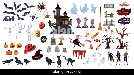 Großes farbliches Set mit Elementen für den Urlaub Halloween - Vektor-Illustration Stock Vektor