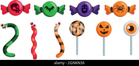 Verschiedene halloween Süßigkeiten auf meb Hintergrund - Vektor-Illustration Stock Vektor