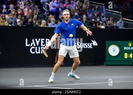 25. September 2021, Boston, Massachusetts, USA: Der Samstag Wettbewerb des Laver Cup in Boston. Stefanos Tsitsipas, Team Europe. (Bild: © Kenneth Martin/ZUMA Press Wire) Stockfoto