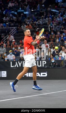 25. September 2021, Boston, Massachusetts, USA: Der Samstag Wettbewerb des Laver Cup in Boston. Nick Kyrgios Team World. (Bild: © Kenneth Martin/ZUMA Press Wire) Stockfoto