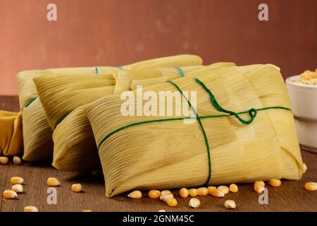 Pamonha, doce de milho tradicional do Brasil Stockfoto