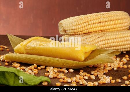 Pamonha, doce de milho tradicional do Brasil Stockfoto