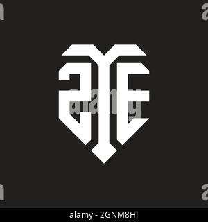 ZE-Logo mit isolierter Love Shape schwarz-weiß Farbvorlage Design-Vektor, Herzform Monogramm Stock Vektor