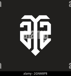 ZZ-Logo mit isolierter Liebesform schwarz-weiß Farbvorlage Design-Vektor, Herzform Monogramm Stock Vektor
