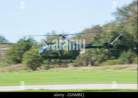 Göteborg, Schweden - August 30 2008: MBB BO 105 Schwedischer Hubschrauber der Luftwaffe Stockfoto