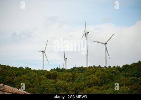 Lindesnes, Norwegen - Juli 19 2009: Windkraftanlagen in der Nähe von Lindesnes. Stockfoto