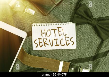 Handschrift Text Hotel Services. Business-Schaufenster Einrichtungen Ausstattung eines Unterkunfts- und Unterbringungshauses Smartphone sprach- und Videoanrufe Stockfoto