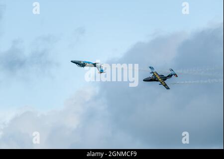 Göteborg, Schweden - 29 2009. August: SK 60, Saab 105, geflogen vom schwedischen Luftwaffenteam 60 auf der Göteborg Aero Show. Stockfoto