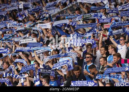 Stadt Bochum, Deutschland. 26. Sep, 2021. firo: 26.09.2021, Fuvuball, 1. Bundesliga, Saison 2021/2022, VfL Bochum - VfB Stuttgart 0: 0 Fans Bochum, Schals Credit: dpa/Alamy Live News Stockfoto