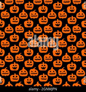 Nahtlos wiederholendes Muster mit Halloween-Symbolen. Design von Silhouetten für den Urlaub Halloween. Für Postkarte, Stoff, Banner, Vorlage, Verpackung Stock Vektor