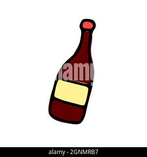 Doodle Vektorglasflasche mit Prosecco, Champagner. Festlicher Drink auf weißem Hintergrund isoliert. Wein für die festliche Dekoration, Neujahr, Christus Stock Vektor