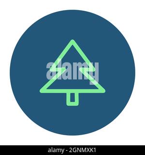Weihnachten Tannenbaum Knopflinie Logo auf Kreis Hintergrund. Grün blau Zeichen Kiefer Hand gezeichnet Winter Neujahr Symbol Vektor-Illustration. Dekorationsbürste Stock Vektor