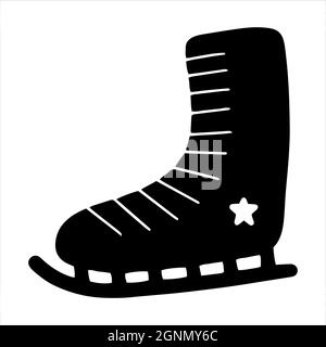 Handgezeichnete Weihnachten Eislaufen Vektor Illustration Symbol Logo. Winter Leder Klinge Kleidung Design Element Hintergrund Vorlage. Schuh mit Symbol für das neue Jahr Stock Vektor