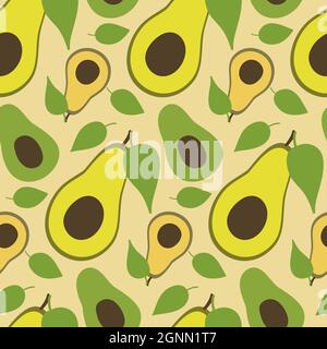 Avocado-Nahtloses Muster mit Knochen, Vektorgrafik für Textilien und Geschenkpapier Stock Vektor