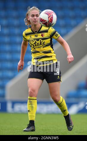 Chesterfield, England, 26. September 2021. Ylena Priest von Watford während des FA Women's Championship Matches im Technique Stadium, Chesterfield. Bildnachweis sollte lauten: Simon Bellis / Sportimage Stockfoto