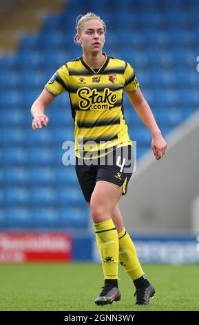 Chesterfield, England, 26. September 2021. Ylena Priest von Watford während des FA Women's Championship Matches im Technique Stadium, Chesterfield. Bildnachweis sollte lauten: Simon Bellis / Sportimage Stockfoto