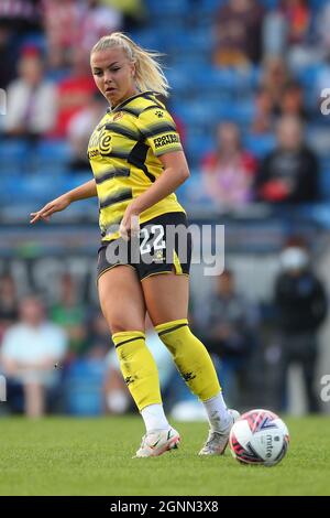 Chesterfield, England, 26. September 2021. Jenna Legg aus Watford während des Spiels der FA Women's Championship im Technique Stadium, Chesterfield. Bildnachweis sollte lauten: Simon Bellis / Sportimage Stockfoto