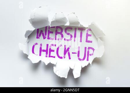 Textunterschrift zur Darstellung von Website Check Up. Business Showcase eine Untersuchung einer Website, um zu sehen, ob etwas in Ordnung ist Abstract Breakthrough New Stockfoto