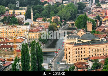 Blick auf das historische Zentrum von Sarajevo, BiH Stockfoto