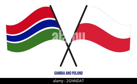 Gambia und Polen Flaggen gekreuzt und winkend Flat Style. Offizieller Anteil. Korrigieren Sie Die Farben. Stock Vektor