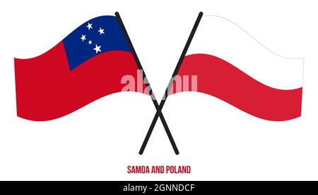 Samoa und Polen Flaggen gekreuzt und winken Flat Style. Offizieller Anteil. Korrigieren Sie Die Farben. Stock Vektor