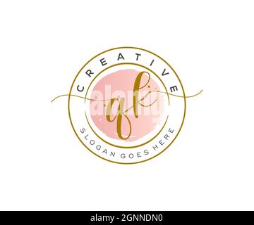 QK feminine Logo Schönheit Monogramm und elegantes Logo-Design, Handschrift Logo der ursprünglichen Signatur, Hochzeit, Mode, Blumen und botanischen mit kreativen Stock Vektor