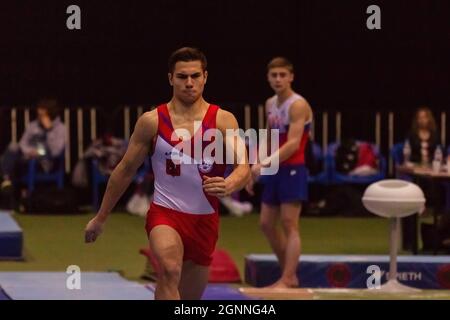 Moskau, Russland. Dezember 2018. Die russische Turnerin läuft während der Veranstaltung zum Gewölbe. Das XXV. Internationale Turnturnier für den Pokal des Olympiasiegers Michail Voronin fand im Sportkomplex Olimpiyskiy statt. (Foto von Mihail Siergiejevicz/SOPA IMAG/Sipa USA) Quelle: SIPA USA/Alamy Live News Stockfoto