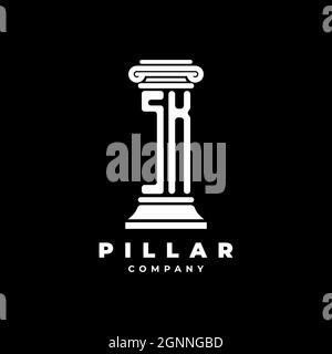 SK Monogram Logo Buchstaben Säulen Form Anwalt Stil Vektor, Anwaltskanzlei Unternehmen in schwarzem Hintergrund isoliert Stock Vektor