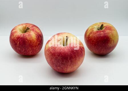 Frische 'Sweet Tango' Äpfel kultivierten isoliert auf weißem Hintergrund Stockfoto