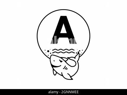 Schwarze Linie Kunst Illustration von Hai mit Einem ersten Buchstaben Design Stock Vektor