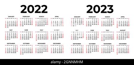 Kalender für 2022 und 2023 auf weißem Hintergrund Stock Vektor