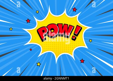 POW Comic Speech Bubble Halbton Schatten Text Ausdruck Retro Comic Stil flaches Design. Stock Vektor