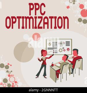 Konzeptionelle Überschrift PPC-Optimierung. Unternehmensübersicht Verbesserung der Suchmaschinenplattform für Pay per Click Presenting Project Report Concept Stockfoto
